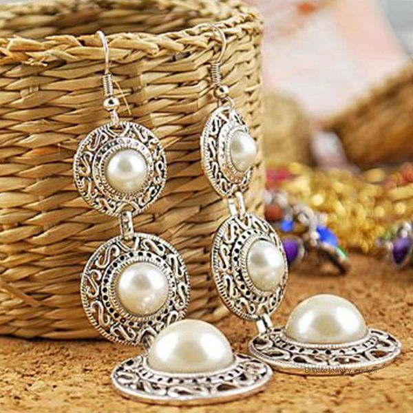 

Large Simulated Pear Drop Earrings Vintage Ethnic Long Earrings Bohemian Retro Dangle Earrings Women Statement Earrigns E0389