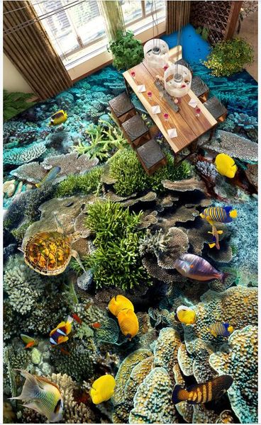 

3d pvc flooring custom p waterproof self-adhesive floor sea world turtle coral seaweed room home decor vinyl wallpaper for walls 3 d