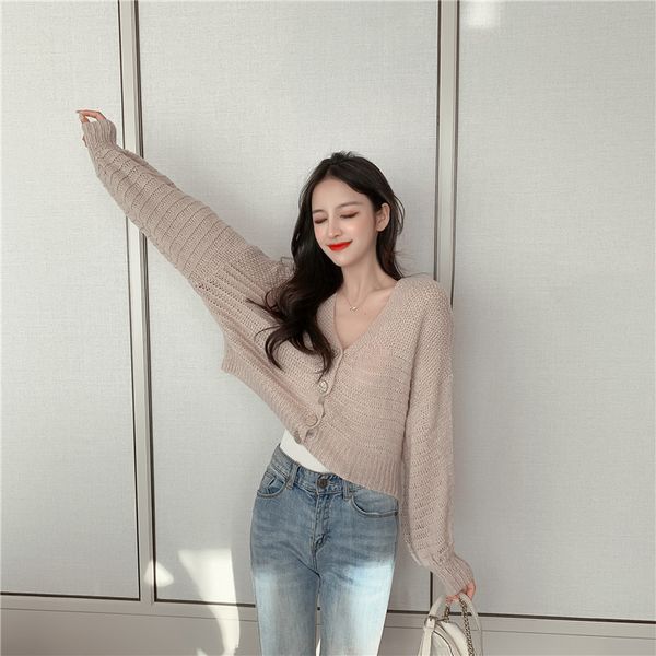 

will fall on the new single-breasted pure cardigan v-neck sweater long-sleeved blouse sweater to female, White