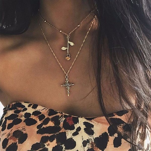 

geometric necklace women cross necklaces multilayer chain gold color european trendy personalized girl zinc alloy kpop collares, Silver