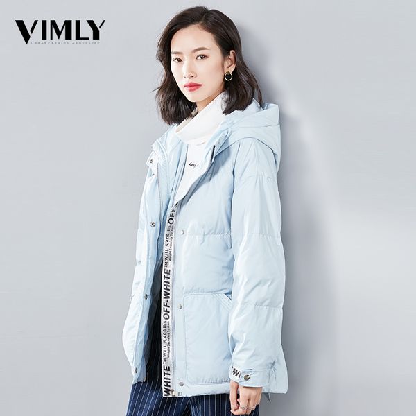 

vimly women winter 90% white duck down coats hooded female casual solid thick jacket outerwear ladies belted warm down coat, Black