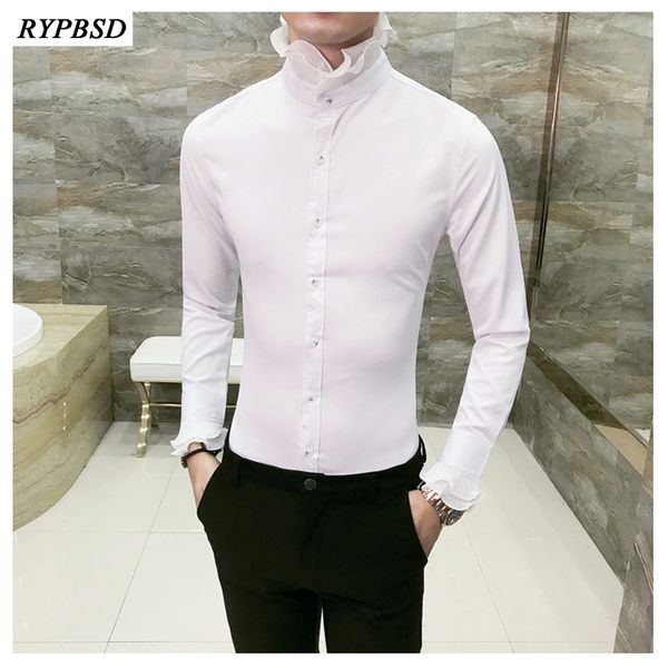 

new arrival autumn mens lace shirt black and white long sleeve mens transparent shirt party wedding club white black