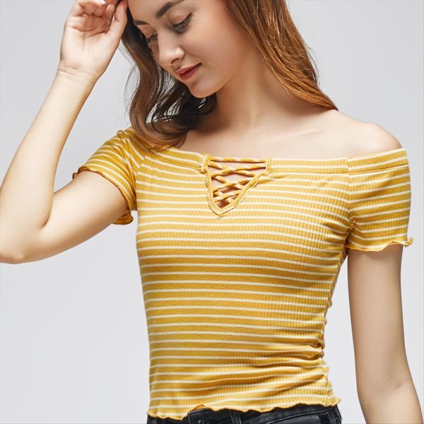 

women's striped t-shirt women's 2020 simple temperament strapless one-line collar slim shoulder strap pullover pullover top, White