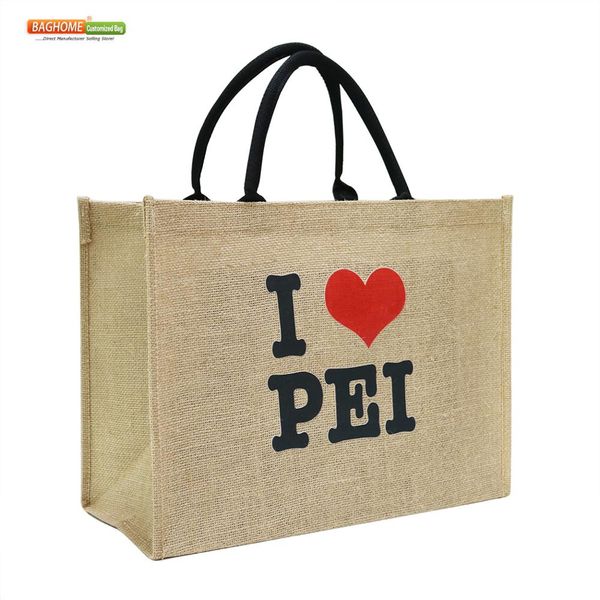 

300pcs/lot wholesale custom printed reusable foldable heavy shopping bags jute linen grocery tote bag