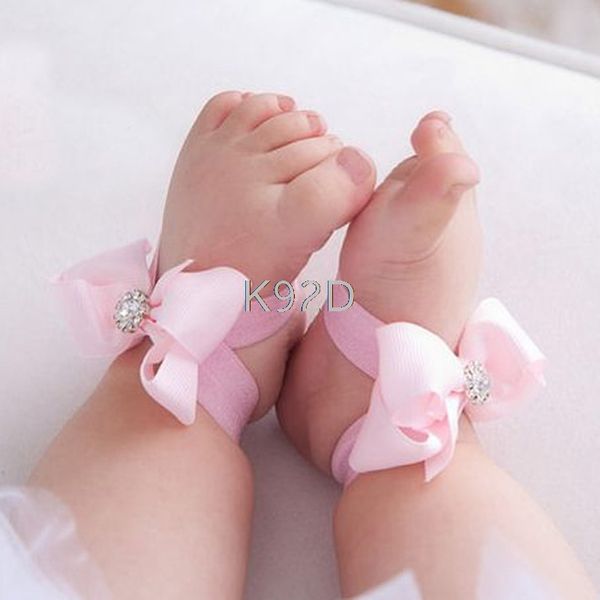 

baby girl kids barefoot sandals shoes headband crystal flower foot band n20, Slivery;white