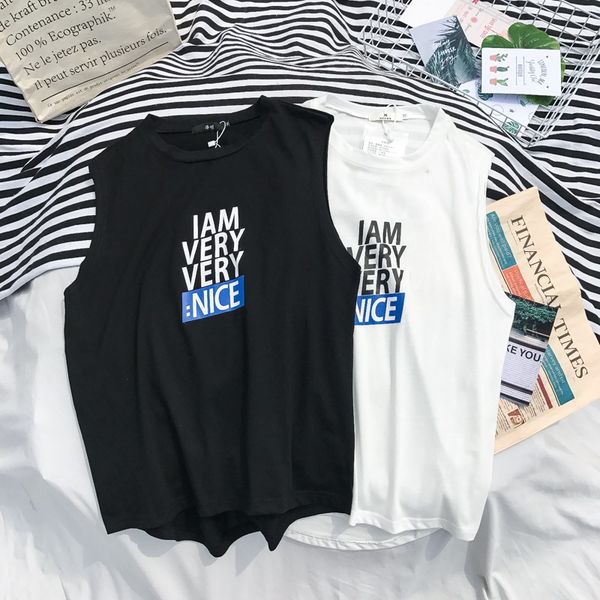 

2019 summer teenager trend vest male student's loose casual sleeveless t-shirt korean-style sports coat sleeves, Black;blue