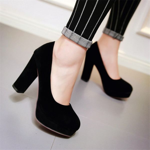 

sarairis 2019 zapatos de tacón grueso tamaño grande 43 plataforma mujer sexy rojo negro tacones altos fiesta oficina señora bombas, Black
