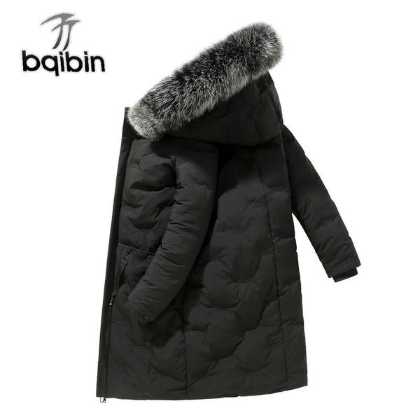 

fashion down jacket men warm winter jacket hooded fur collar down coats windbreaker casual men long overcoat j639, Black