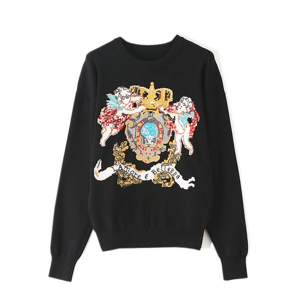 

2020 new womens designer sweater new fashion brand sweatshirts for women with embroidered crown thick hoodies black color sweater, White;black