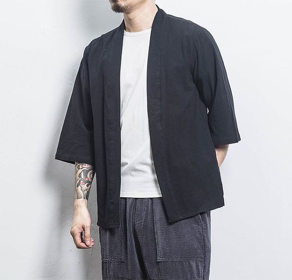 

2019 cotton linen shirt jackets men chinese streetwear kimono shirt coat men linen cardigan jackets coat plus size 5xl, Black;brown