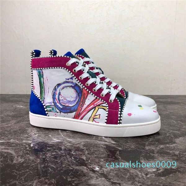 

2019 new designer luxury mens red bottoms casual shoes womens spike golden fashion high help sneakers size 35-47 c-002 c09, Black