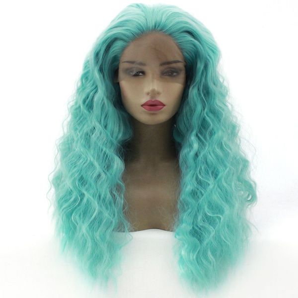 

13x4 synthetic lace front wig glueless synthetic hair blue color heat resistant synthetic wigs natural hairline puffy curly hair cosplay, Black
