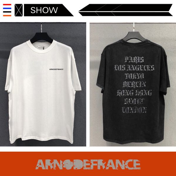 

19ss arnodefrance adf europe and america tide brand short-sleeved t-shirt washing to do the old retro loose short-sleeved t-shirt, White;black