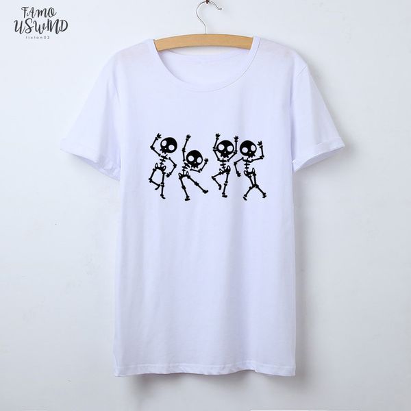 

skeleton halloween t shirt women skull punk rock graphic tee shirt female cool tshirt fashion camisetas mujer, White