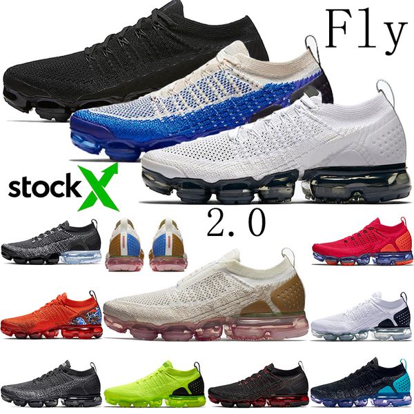 

run cushions running chaussures fly 2.0 knit men women triple black race blue cast grey metallic gold moc trainers sneakers 36-45