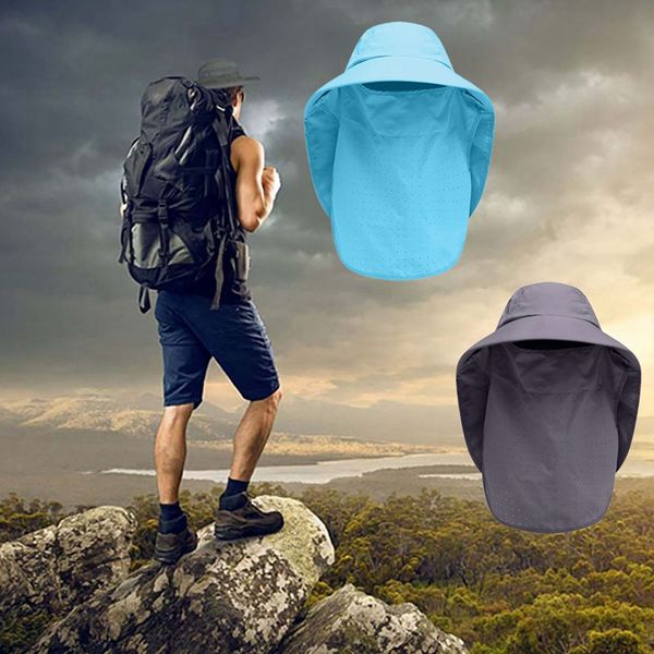 

outdoor flap cap wide brim sunshade foldable mesh sweatband neck cover bucket hat sportswear accessories fast drying flap hats, Black;white