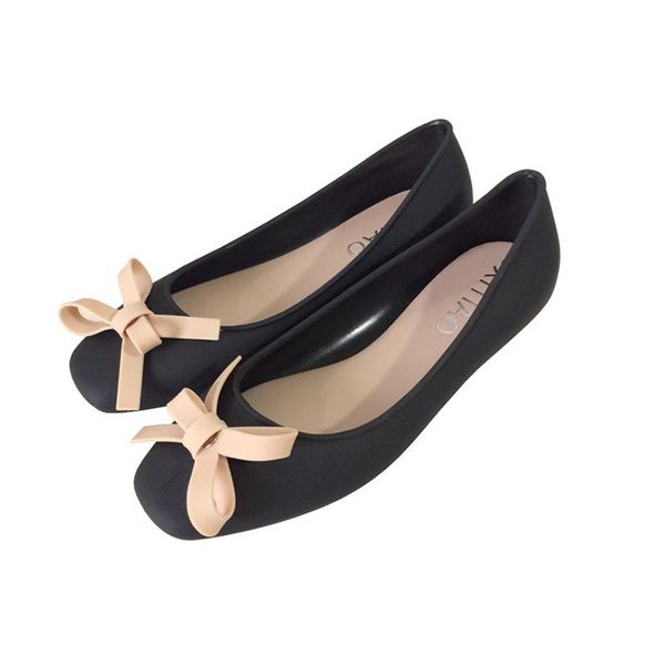 

2018 brand designer bowtie sandals women jelly shoes sweet slip on bow-knot flat shoes woman summer jelly beach flip flops, Black