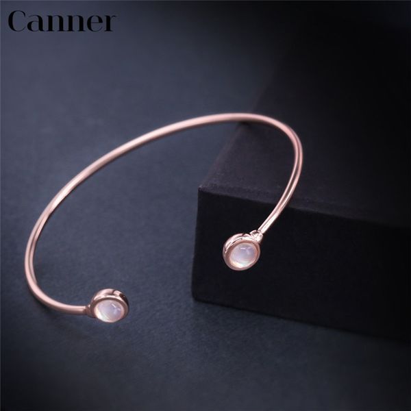 

canner rainbow moonstone open cuff bracelet for women lover bracelets bangles adjustable mujer pulseras wedding jewelry bijoux, Black