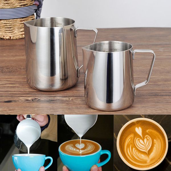 

jug barista milk frothing pitcher stainless steel kitchen practical gift coffee cup latte art tool with scale anti scald silver