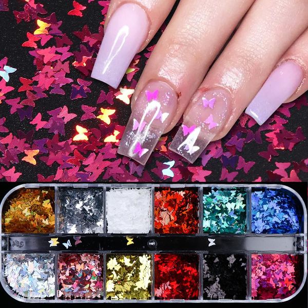 

butterfly 3d holographic glitter nail art sequins laser paillettes butterflies metal mirror flakes slice decorations ji1558-1, Silver;gold