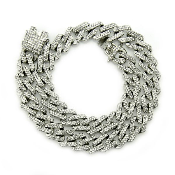 

new fashion hiphop rap full diamond cuban gold silver environmentally friendly rhinestone necklace statement jewelry for handsome boy 30inch