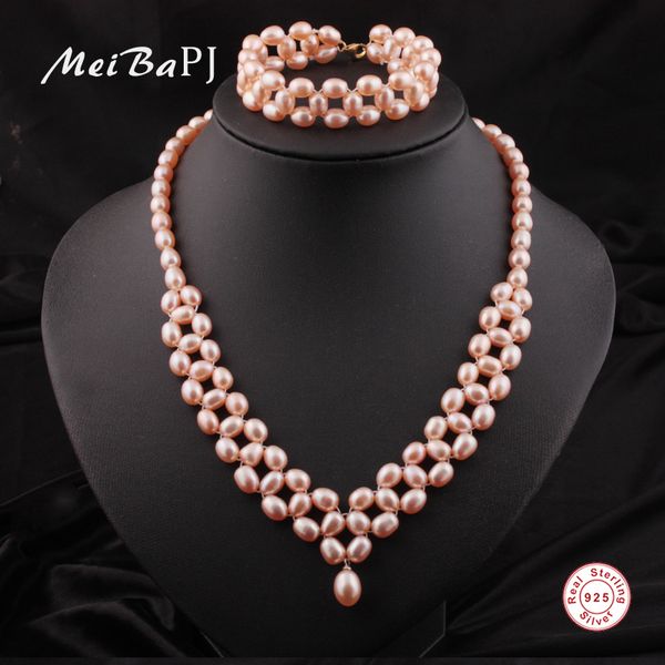 

meibapj]new fashion pink natural freshwater pearl jewelry sets 925 sterling silver fine wedding jewelry for women, Black