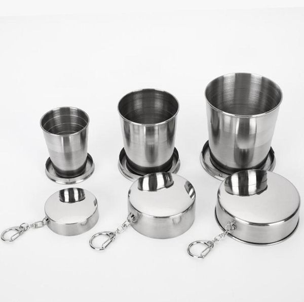 

stainless steel folding cup 70ml 150ml 250ml camping folding cups portable outdoor travel collapsible cup with keychain ooa7596-3