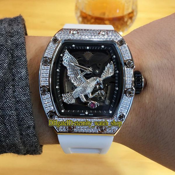 

r version rm 23-02 diamonds case eagle pattern skeleton dial miyota 6t51 mechanical rm23-02 mens watch rubber strap sport luxury watches, Slivery;brown