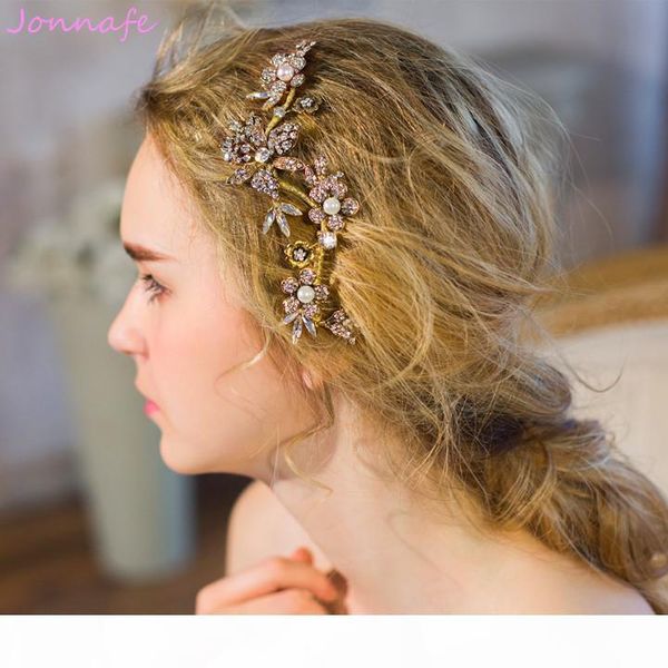 

beijia vintage rhinestone flora hair vine wedding comb golden bridal headband hair jewelry women accessories headwear