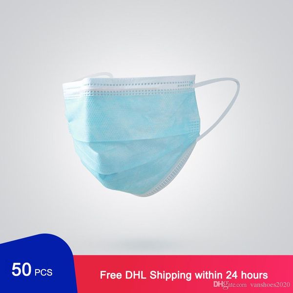 

dhl] 50 pcs/box 3 layer non-woven face mask thickened disposable 95% dust mouth masks maschere anti bacterial kf94 ffp2
