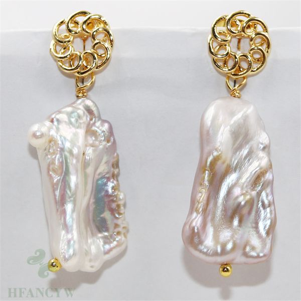 

13-19mm white baroque pearl earrings hook dangler cultured aurora twopin flawless classic gift luxury jewelry natural, Silver