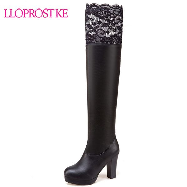 

lloprost ke 2019 new thigh high over the knee boots women round toe autumn winter boots solid colors platform shoes woman h513, Black