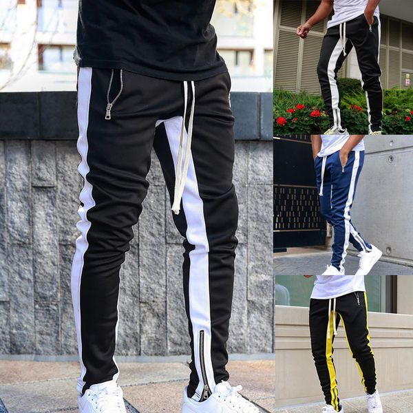 

2019 new men jogger pants casual zipper sports running fitness trousers men gym fitness sports jogger pants outdoor streetwears, Black