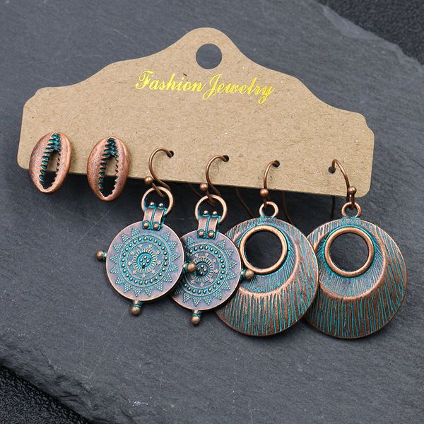 

women personality bohemian vintage sea shell earrings dangle pendant earrings fashion creative earrings jewelry 3 pairs/set, Silver