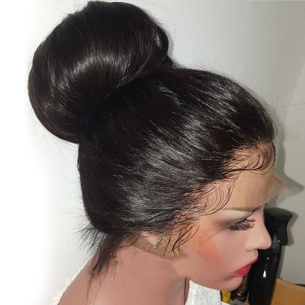 

250% high density lace front human hair wigs straight peruvian remy hair wig bleached knots pre plucked baby hair, Black