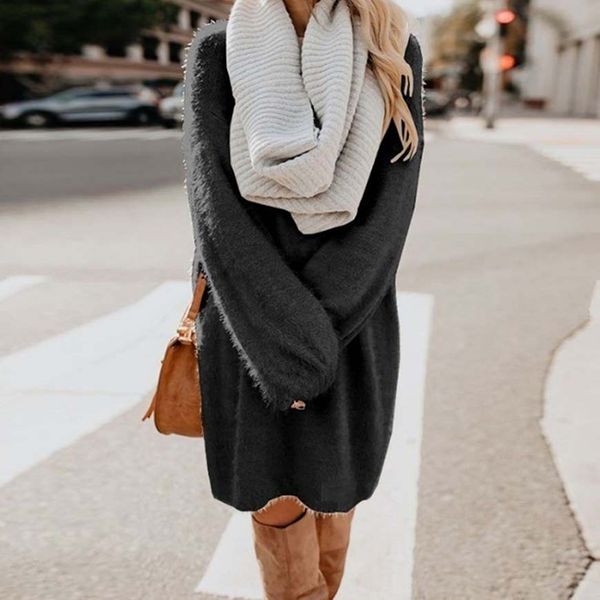 

women dress ladies sweater winter round neck casual autumn jumper sexy, White;black