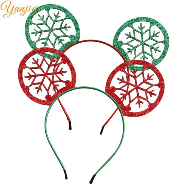 

12pcs/lot classical christmas red/green mouse ears snowflake hairband handmade diy hair accessories for women headband, Slivery;white