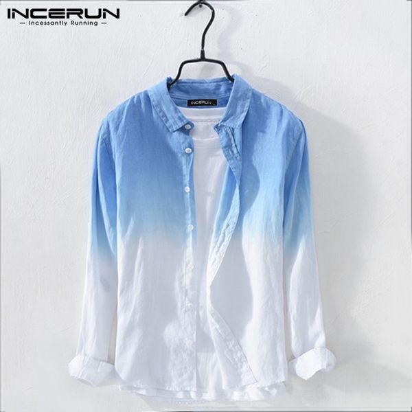 

incerun fashion shirt men hanging dyed gradient cotton blouse long sleeve lapel collar streetwear casual brand shirts men 2019, White;black
