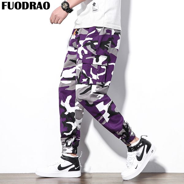 

fuodrao camouflage men's cargo pants joggers pants men loose sweatpants hip hop streetwear male trousers k178, Black