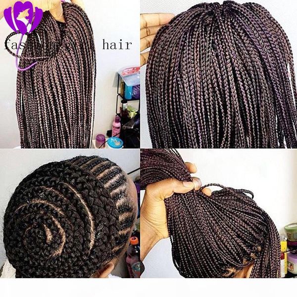 

2020 new long box braids black color lace front braid wig synthetic lace front wig braided hair with baby hair for black women, Black;brown