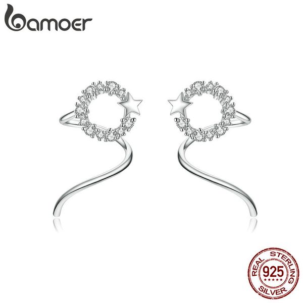 

bamoer twine hoop earrings for women solid silver 925 star round tiny ear hoops fashion jewelry korean jewelry sce637, Golden;silver