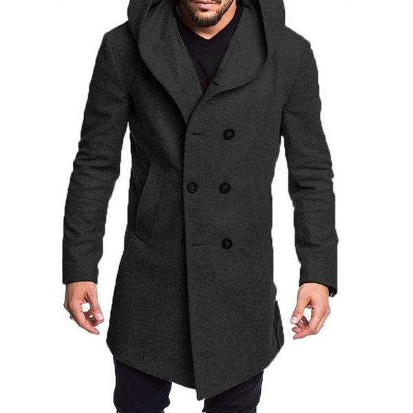

vertvie зима пальто мужчины с капюшоном ветровка вскользь тонкий long jacket men solid gothic плаща шинель плюс размер 3xl одежда, Tan;black