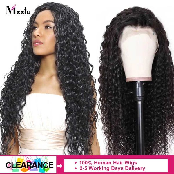 

lace wigs 13x4 front human hair pre plucked for women peruvian deep wave frontal wig with baby remy meetu, Black;brown