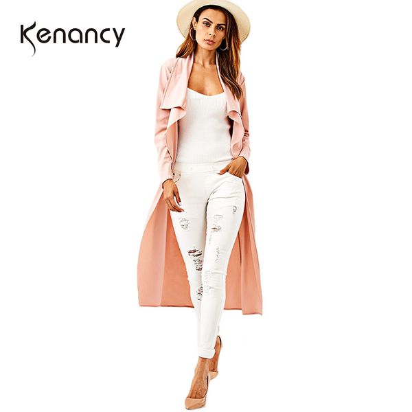 

kenancy fall 2017 fashion new belted pink draped trench coat for women loose turn-down collar long sleeve long coat autumn, Tan;black