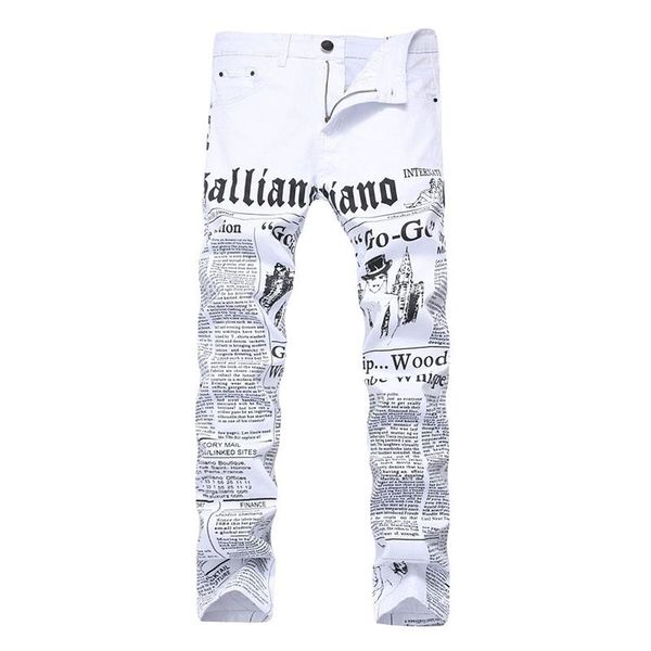 

men straight jeans slim fit skinny white color jeans pants letter printed fashion male denim trousers new, Blue