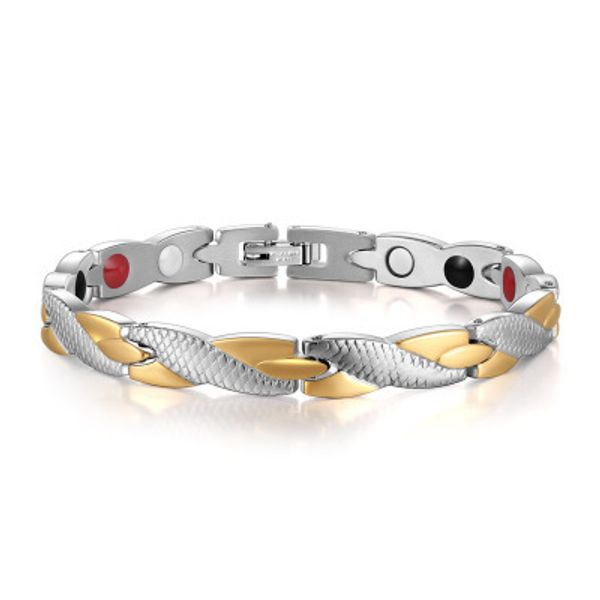 

персонализированные ювелирные изделия титановое покрытие один ряд стальной магнит браслет женщины ювелирные изделия, Silver