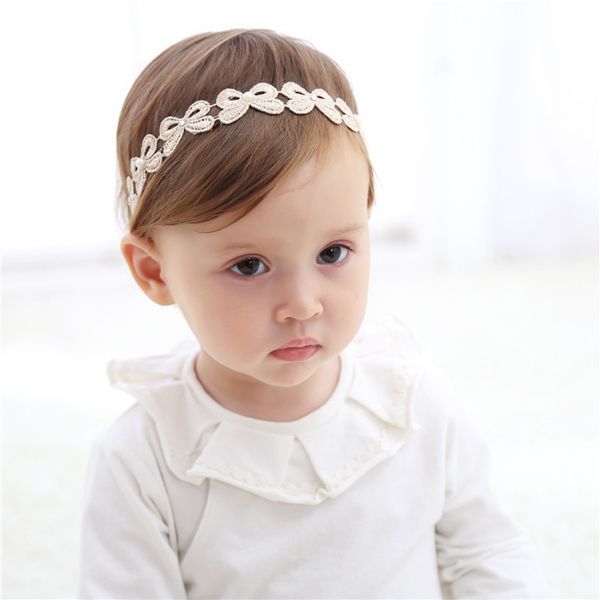 

baby girl elastic flower headband kids hair bands headwear bowknot rhinestone pearl flower leaves hair accessories, Slivery;white