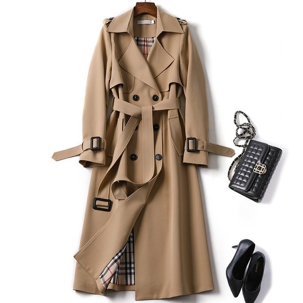 

windbreakers turndown collar women's clothing autumn winter 2019 vintage retro elegant woman coats with belt, Tan;black