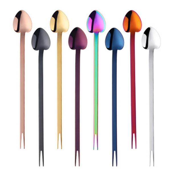 

new design characteristic spoon and fork peach heart stainless steel stir spoons two purpose for western style food tableware 8bsbh1