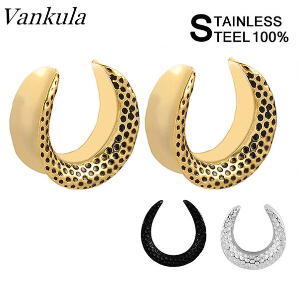 

vankula 2 pcs new saddle ear tunnel plugs 316l stainless steel body jewelry ear expanders tunnels for stretchers, Slivery;golden